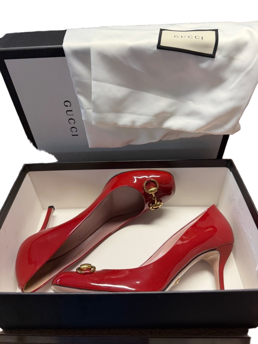 GUCCI Red Must Have Pumps Gold Horsebit